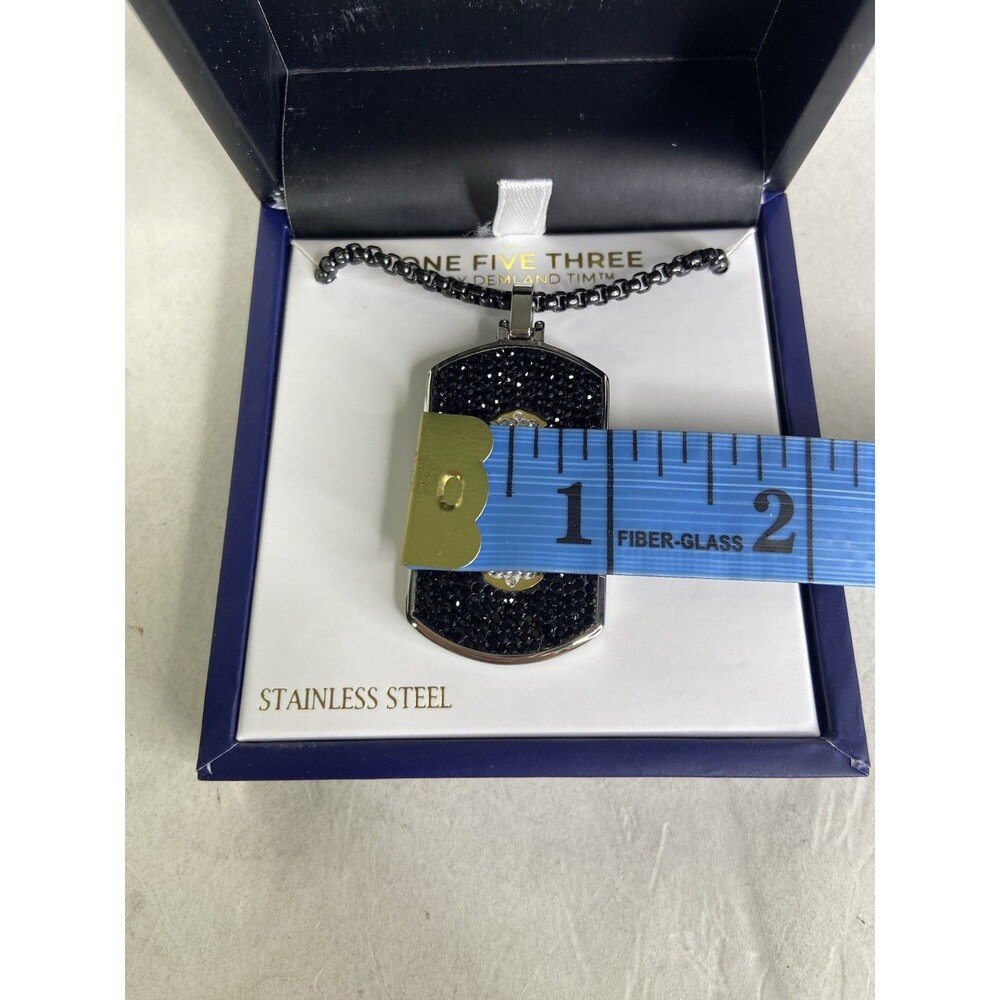 Faith Jewelry Mens Stainless Steel Two Tone Crystal Cross Tag Pendant Necklace - Picture 5 of 10